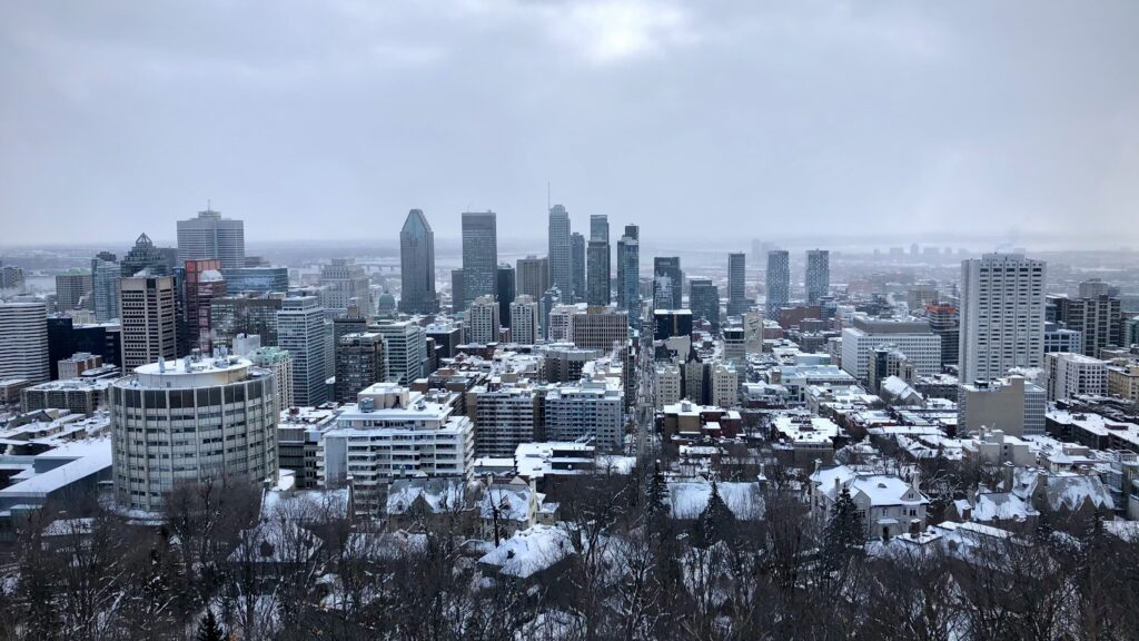 Vue sur Montréal en hiver depuis le Mont-Royal